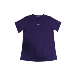 設計V領短袖上衣+長褲   訂製男女護士製服    紫色配粉紅色織帶及LOGO     東華三院賽馬會朗愉居  NU078 設計V領短袖上衣+長褲   訂製男女護士製服    紫色配粉紅色織帶及LOGO     東華三院賽馬會朗愉居  NU078